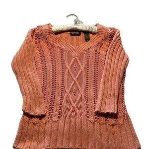 Axcess By Liz Claiborne Womens Knit Sweater L Peach Cable Pattern Cotton